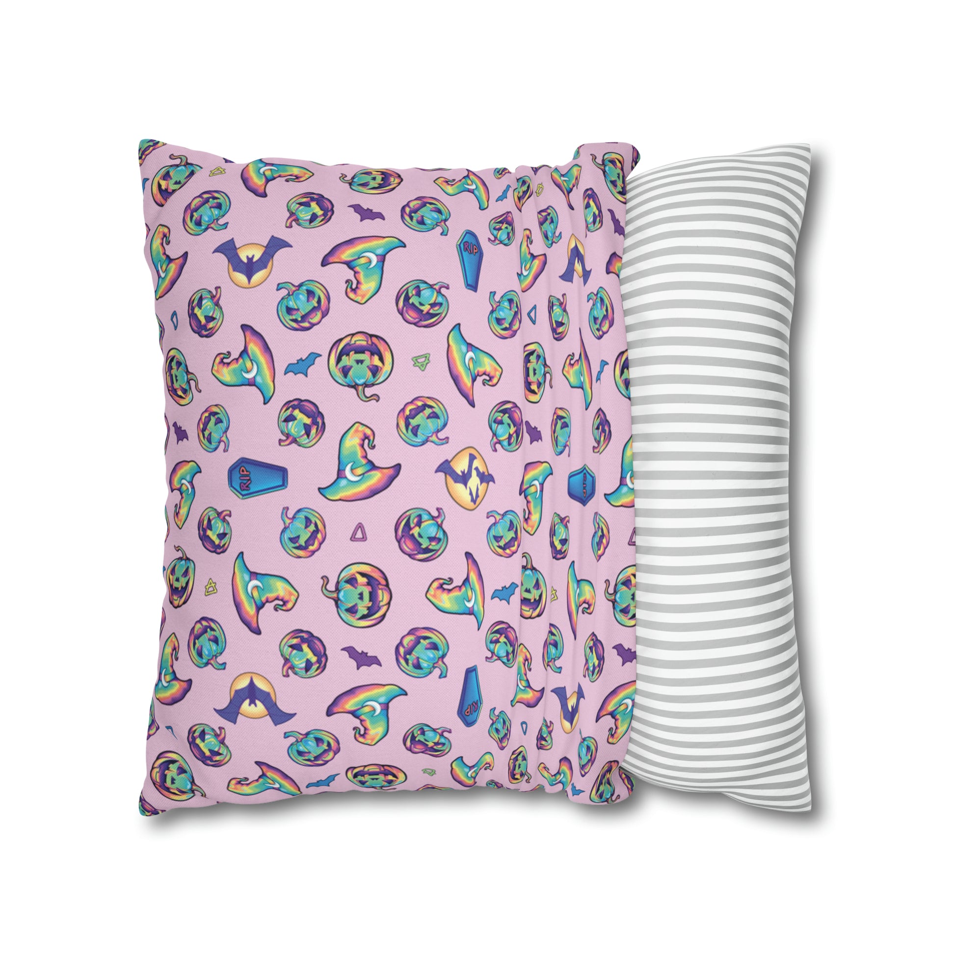 Rainbow Witch Hat Reversible Square Pillow Case - Pink - Painted Raina