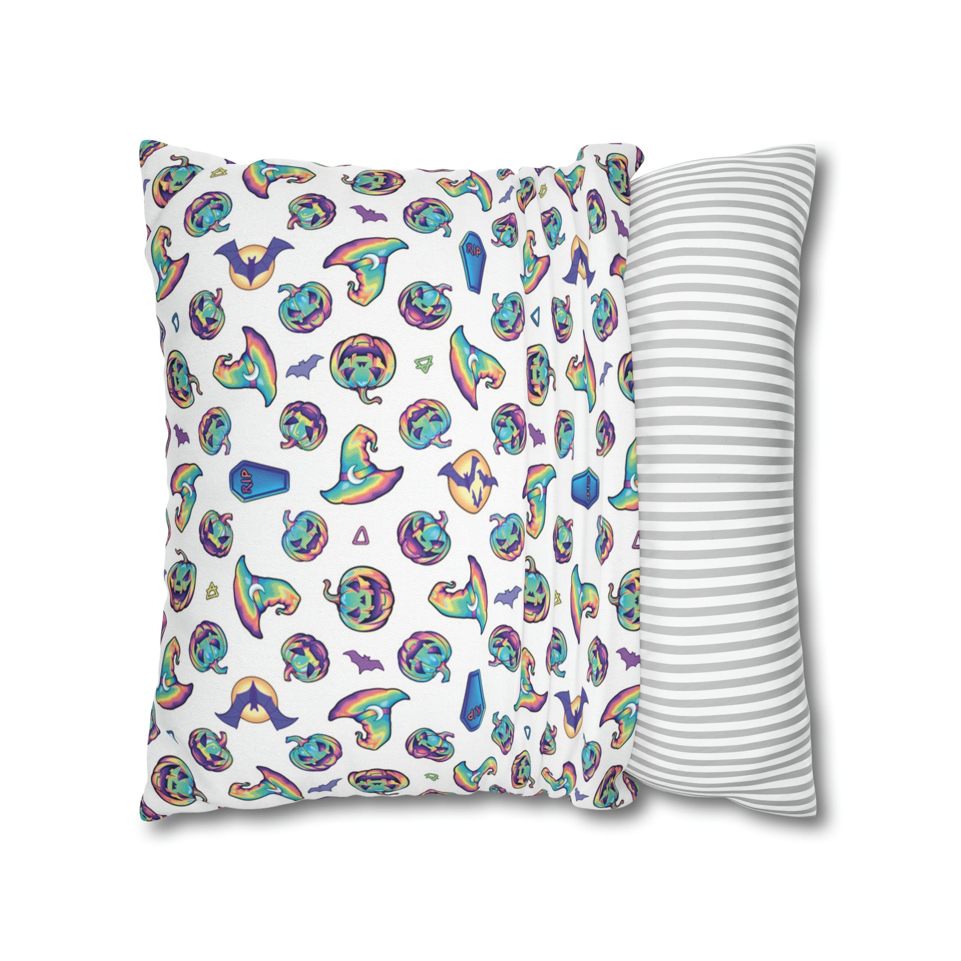 Rainbow Witch Hat Reversible Square Pillow Case - White - Painted Raina