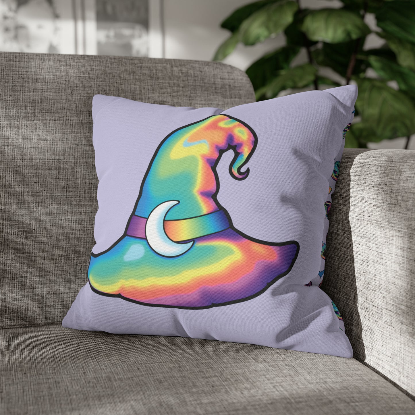 Rainbow Witch Hat Reversible Square Pillow Case - Violet - Painted Raina
