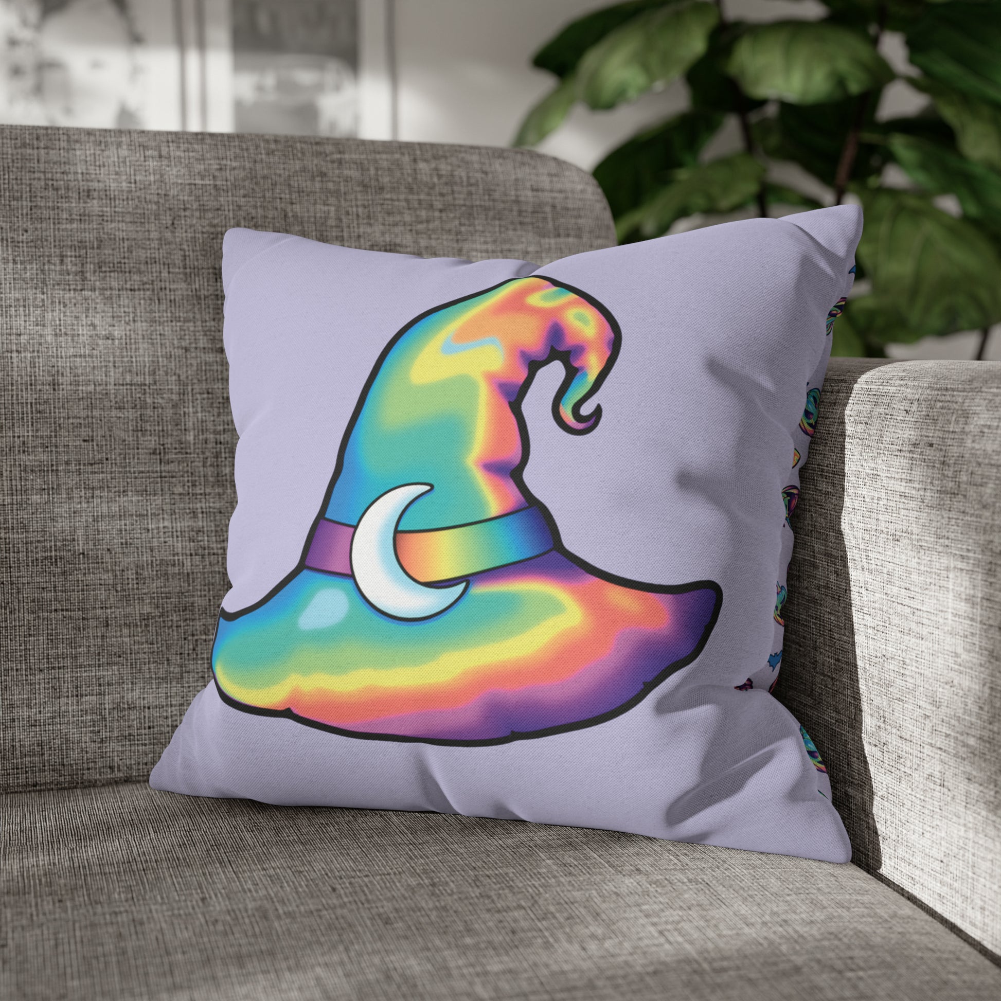 Rainbow Witch Hat Reversible Square Pillow Case - Violet - Painted Raina