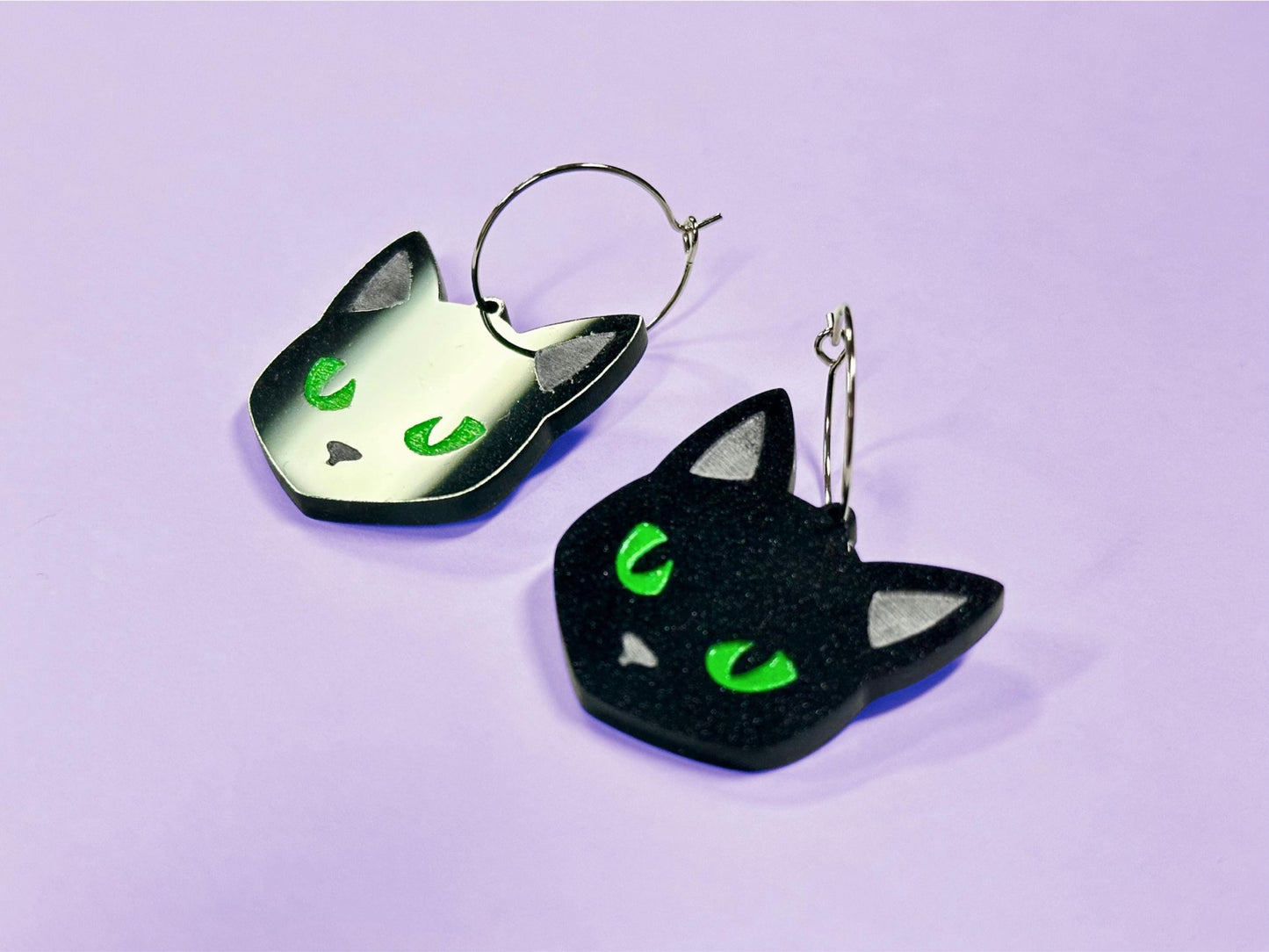 Black Cat Earrings | Choose Green, Yellow, Orange, Blue or Purple Eyes - Painted Raina