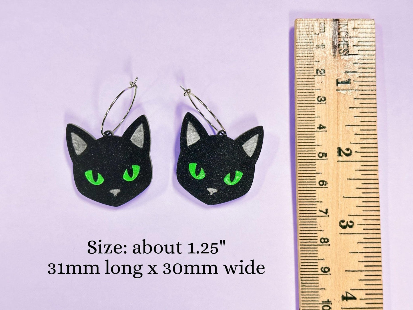 Black Cat Earrings | Choose Green, Yellow, Orange, Blue or Purple Eyes - Painted Raina