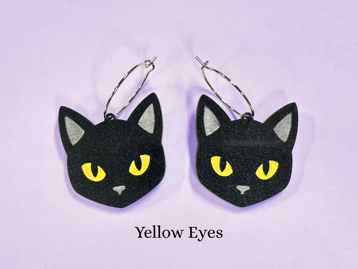 Black Cat Earrings | Choose Green, Yellow, Orange, Blue or Purple Eyes - Painted Raina