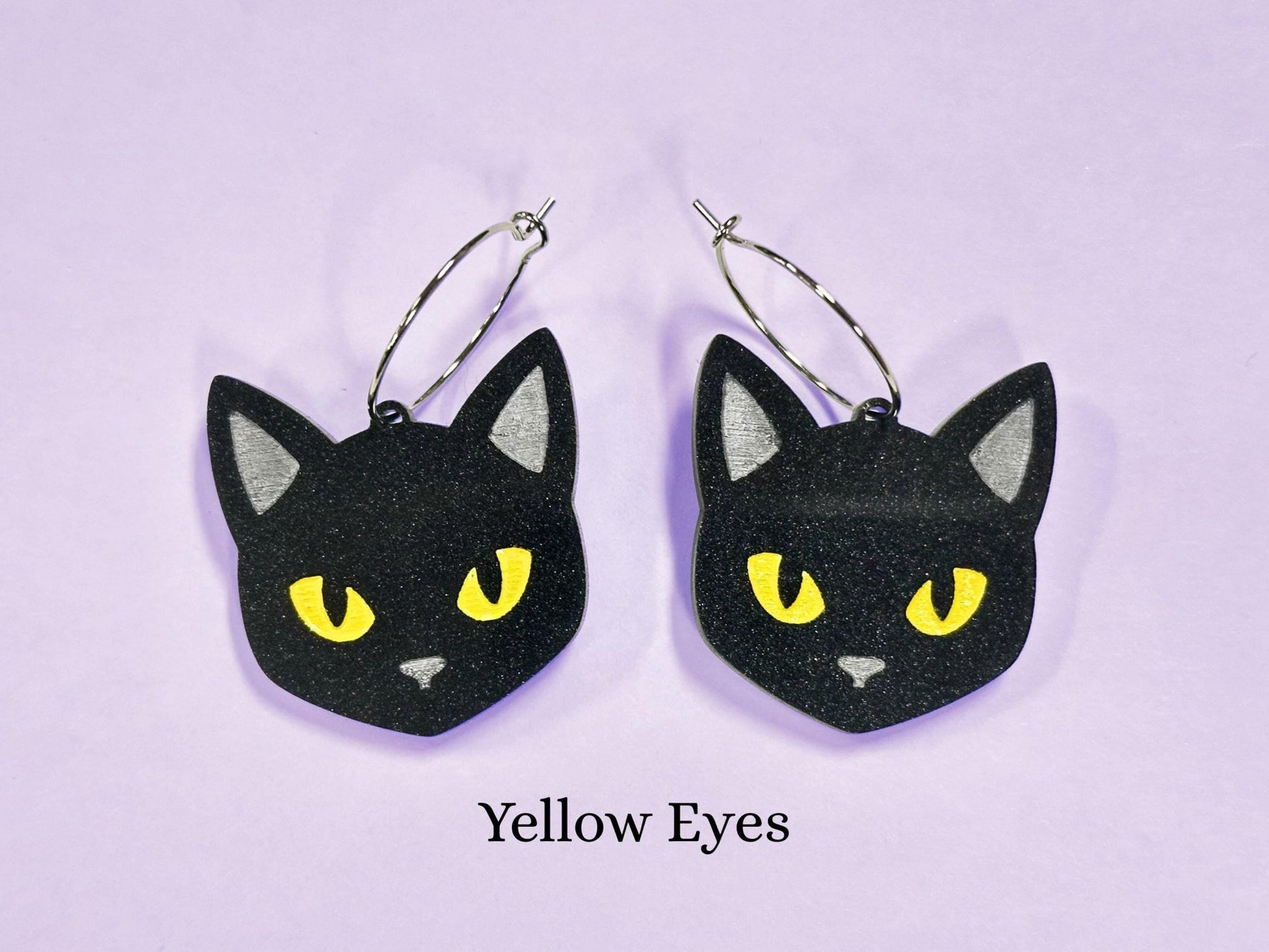 Black Cat Earrings | Choose Green, Yellow, Orange, Blue or Purple Eyes - Painted Raina