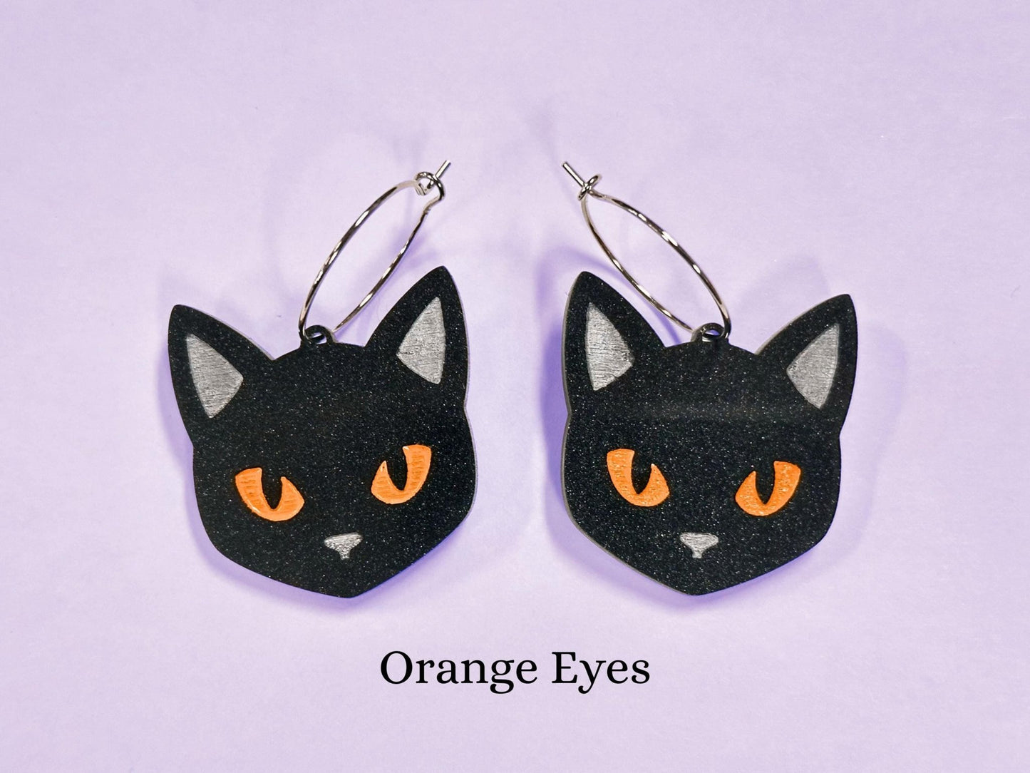 Black Cat Earrings | Choose Green, Yellow, Orange, Blue or Purple Eyes - Painted Raina