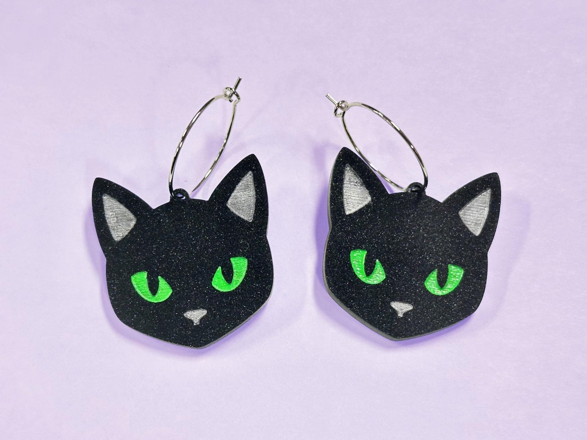 Black Cat Earrings | Choose Green, Yellow, Orange, Blue or Purple Eyes - Painted Raina