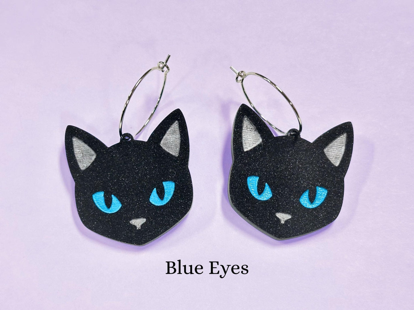 Black Cat Earrings | Choose Green, Yellow, Orange, Blue or Purple Eyes - Painted Raina