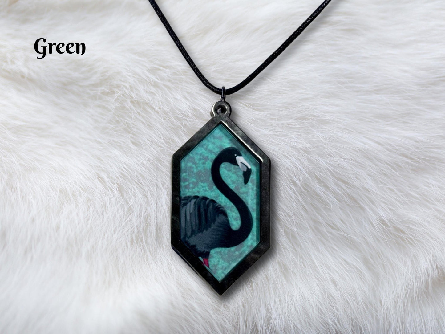 Black Flamingo Pendant Necklace - Painted Raina