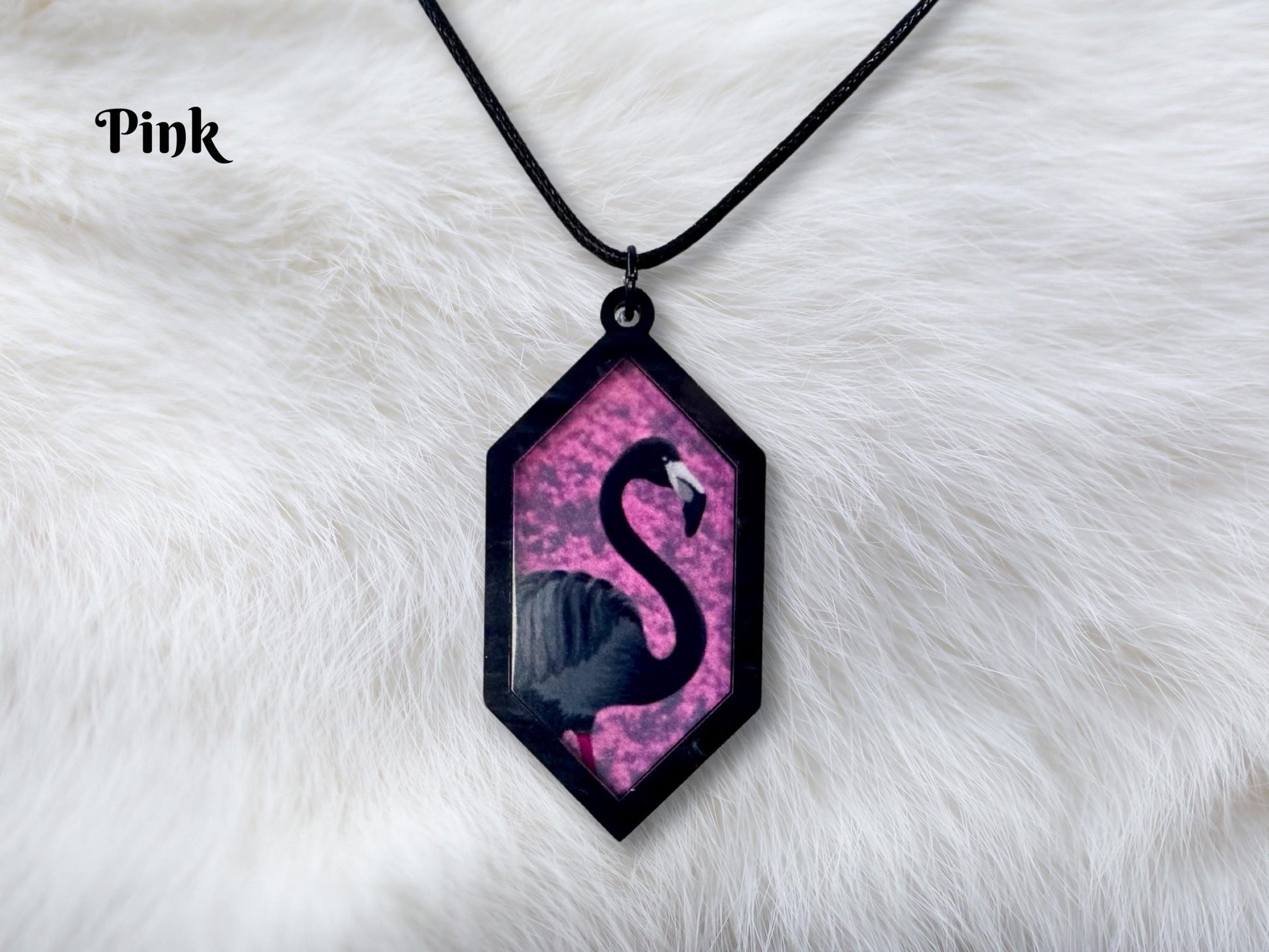 Black Flamingo Pendant Necklace - Painted Raina