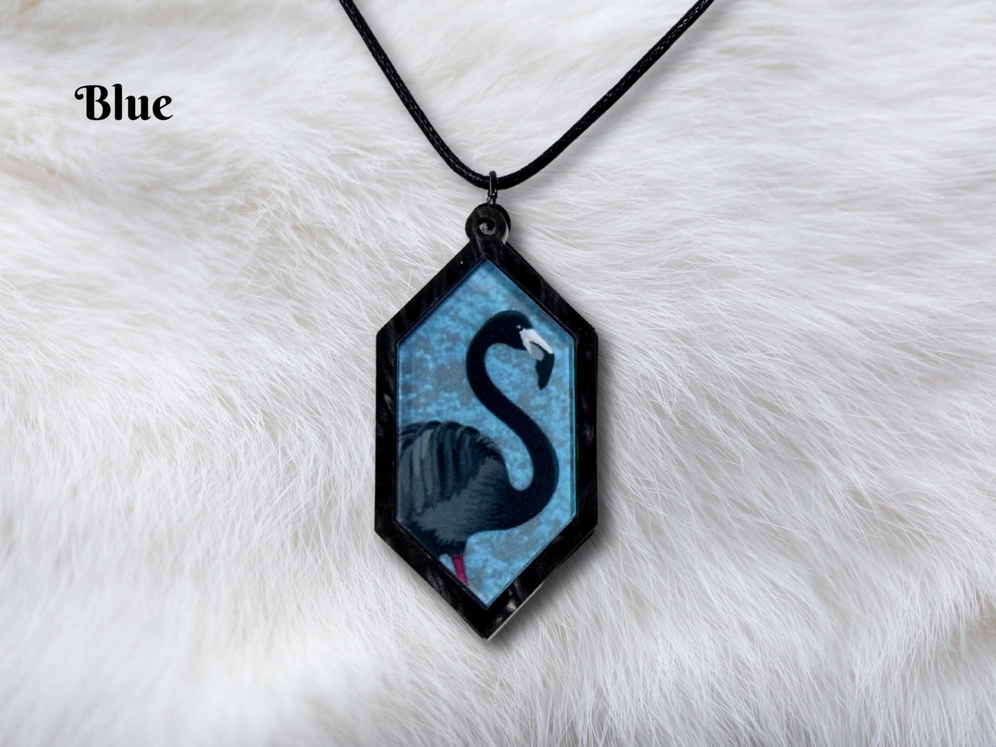 Black Flamingo Pendant Necklace - Painted Raina
