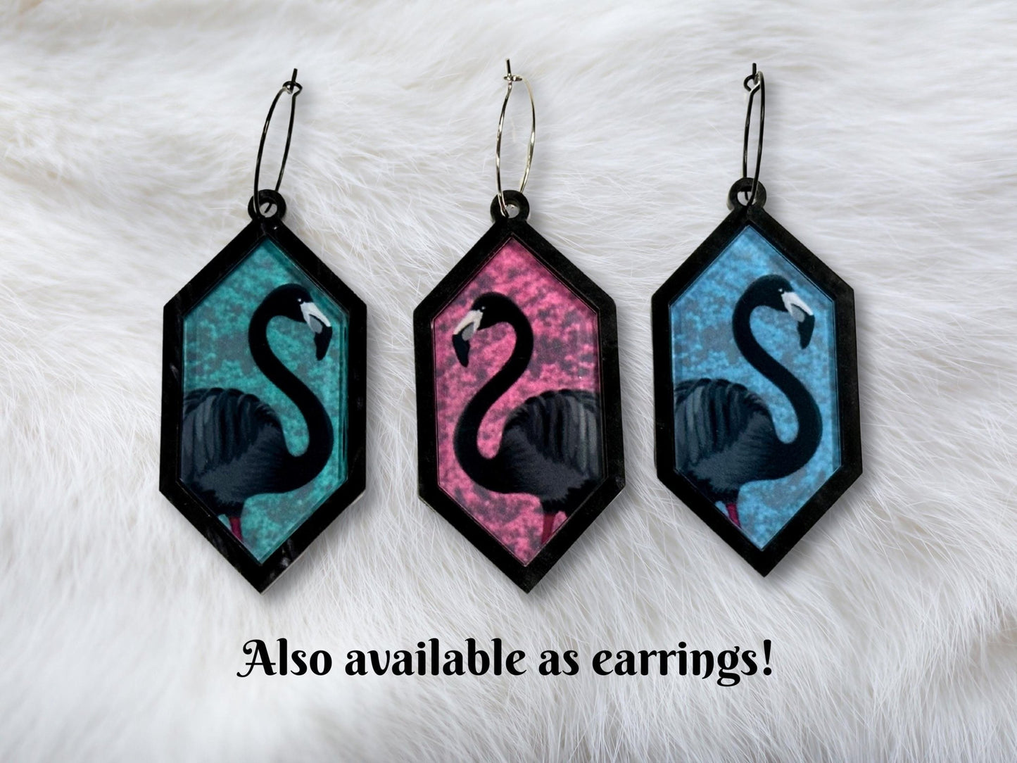Black Flamingo Pendant Necklace - Painted Raina