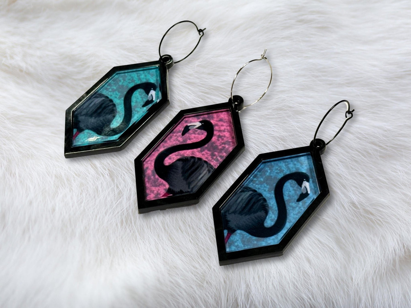 Black Flamingo Statement Earrings - Painted Raina