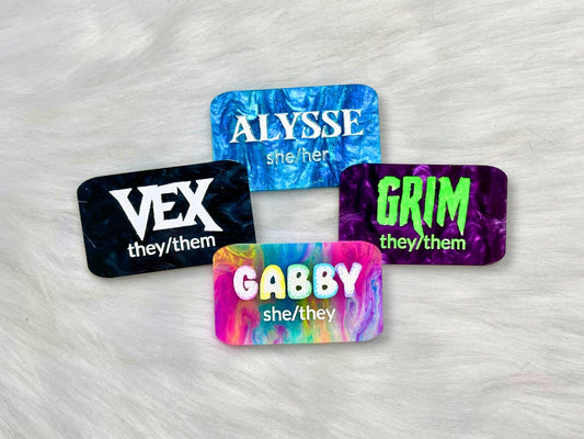 Custom Acrylic Name Tag with Optional Pronouns - Painted Raina