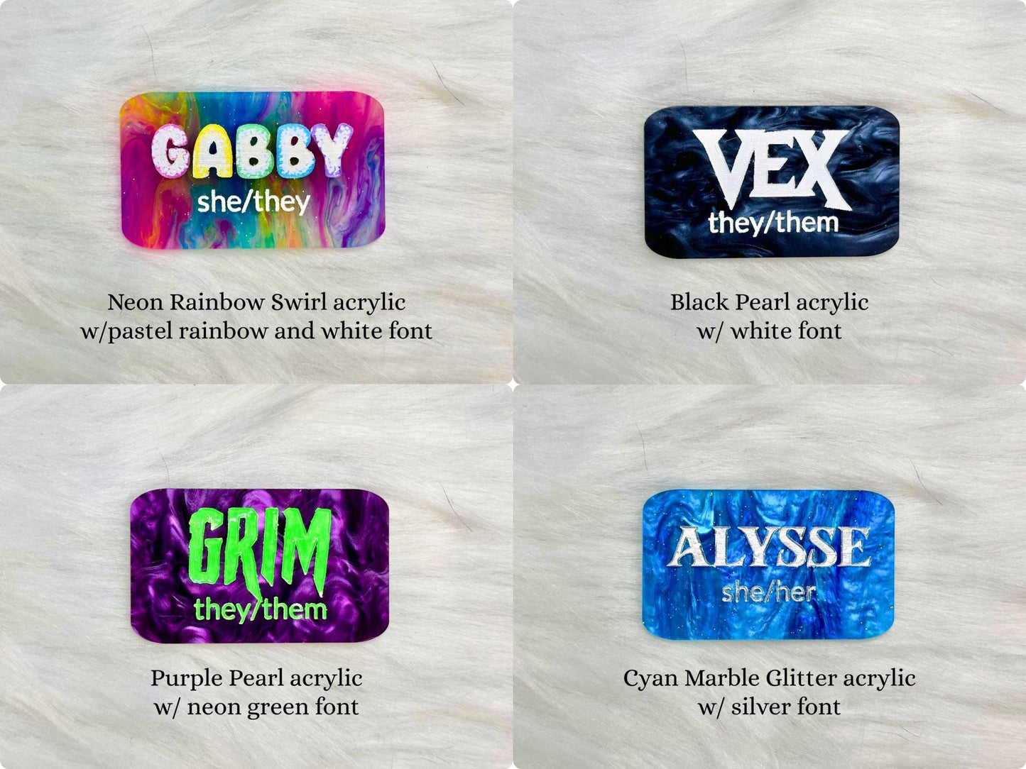 Custom Acrylic Name Tag with Optional Pronouns - Painted Raina