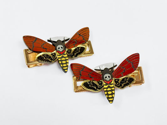 Deaths Head Moth Hair Clips - Painted Raina