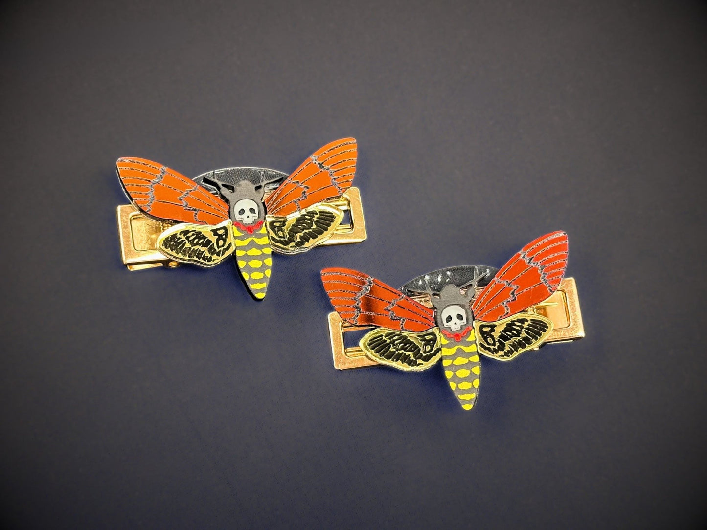 Deaths Head Moth Hair Clips - Painted Raina
