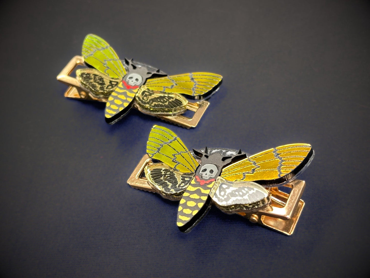 Deaths Head Moth Hair Clips - Painted Raina