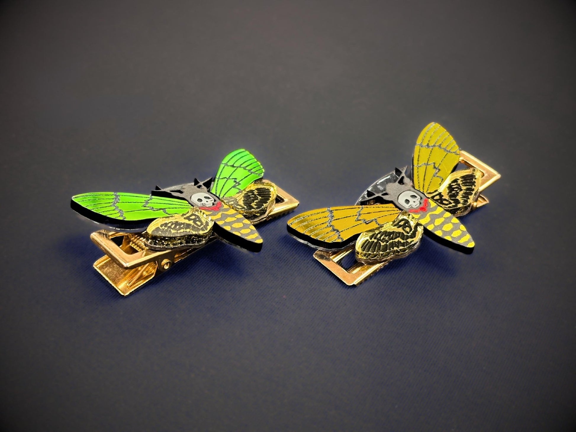 Deaths Head Moth Hair Clips - Painted Raina