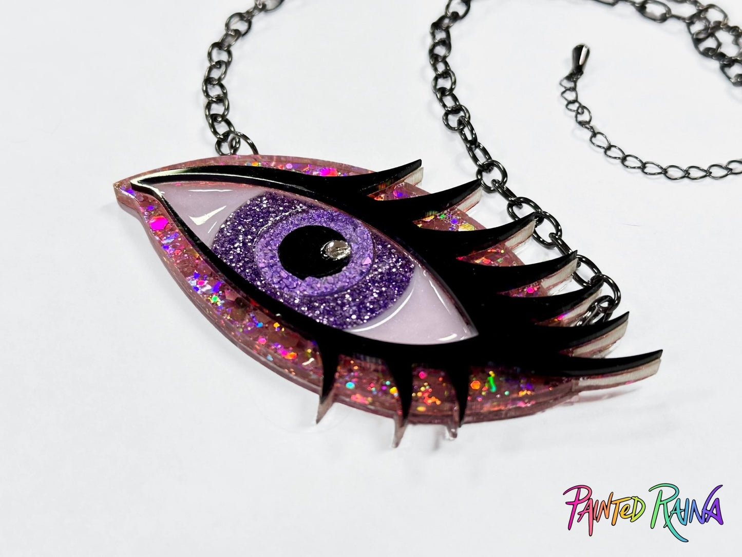 Disco Diva Eye Necklace - Purple and Pink - Painted Raina