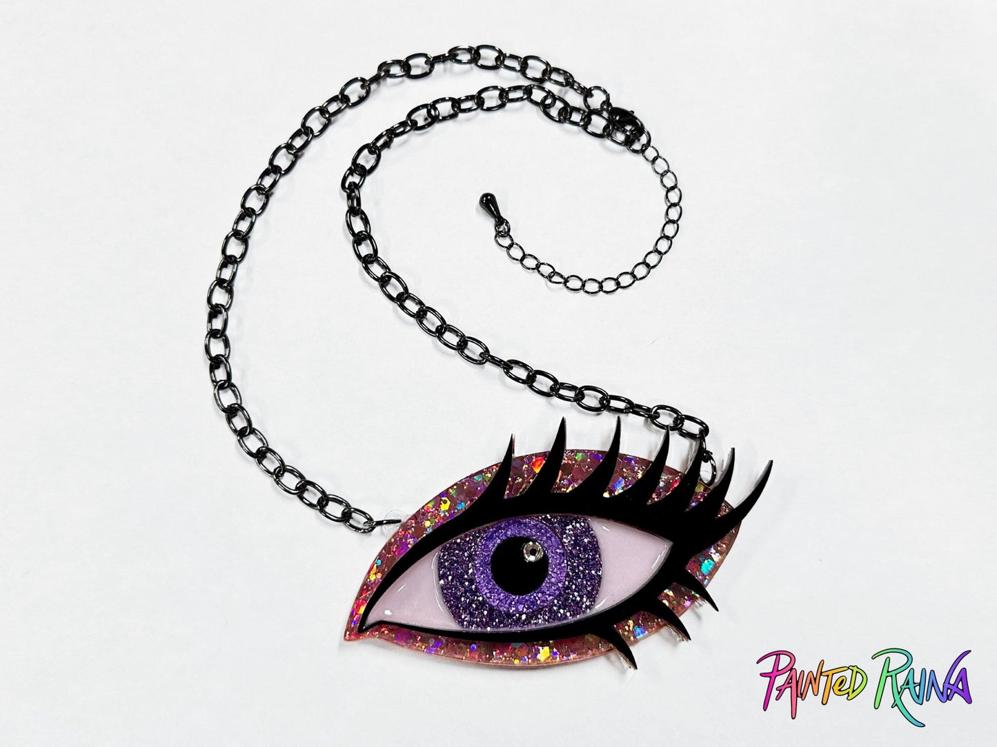 Disco Diva Eye Necklace - Purple and Pink - Painted Raina