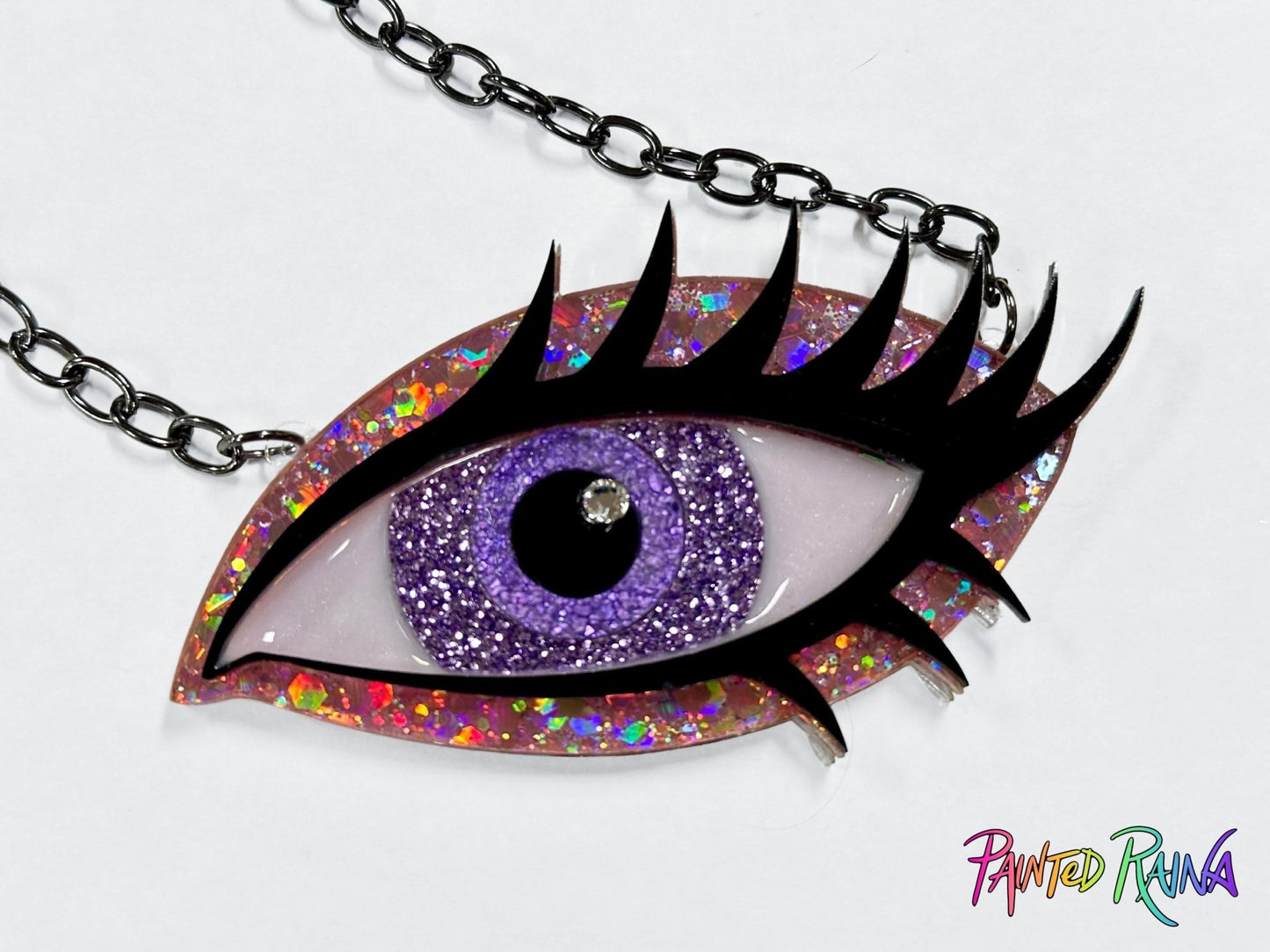 Disco Diva Eye Necklace - Purple and Pink - Painted Raina