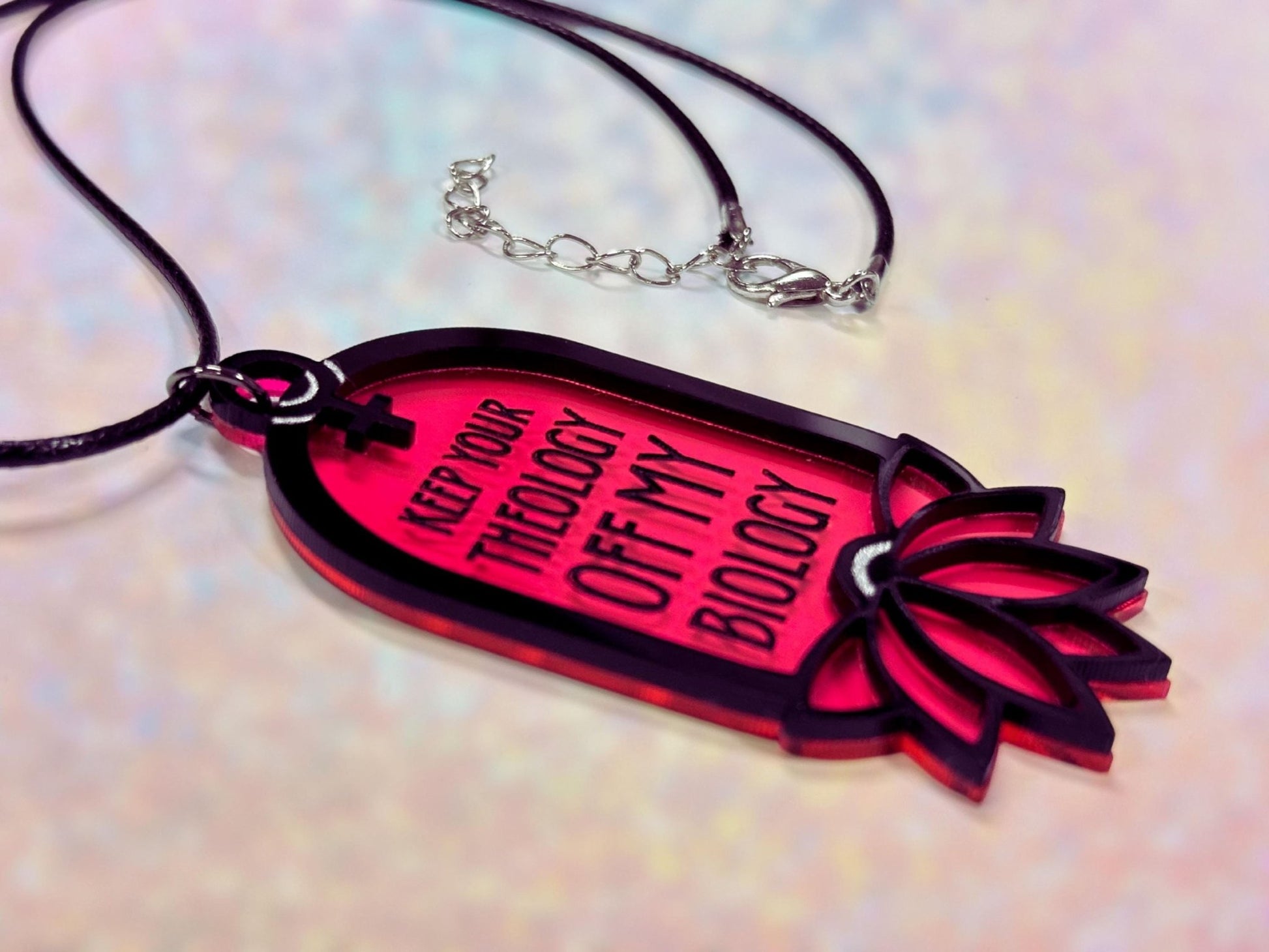 Feminist Statement Pendant Necklace | "Keep Your Theology Off My Biology" - Painted Raina