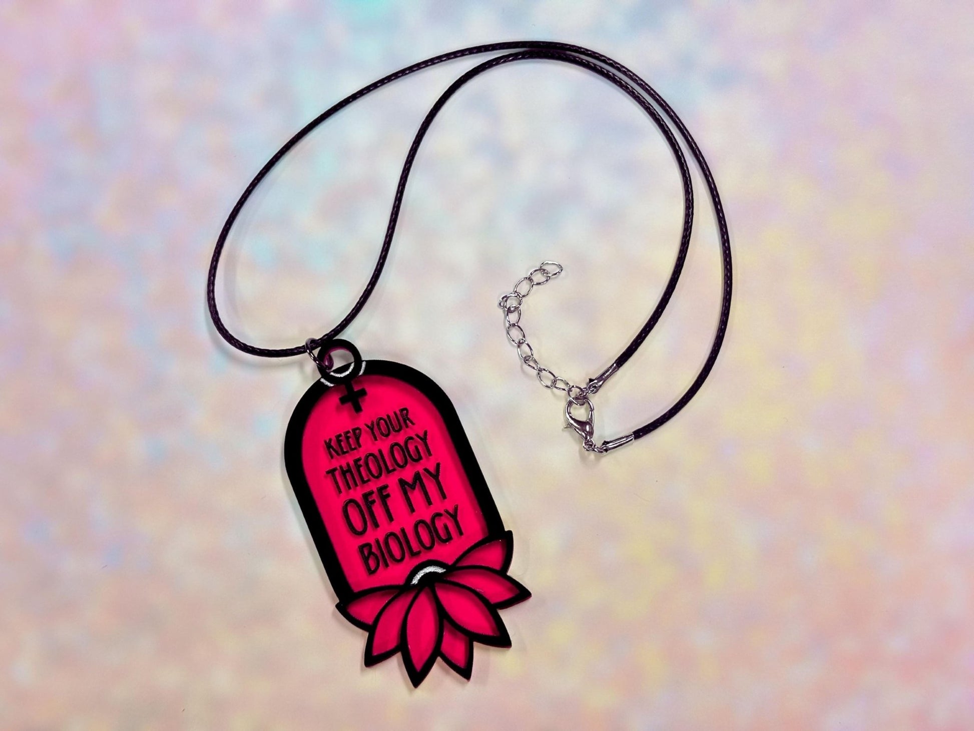 Feminist Statement Pendant Necklace | "Keep Your Theology Off My Biology" - Painted Raina