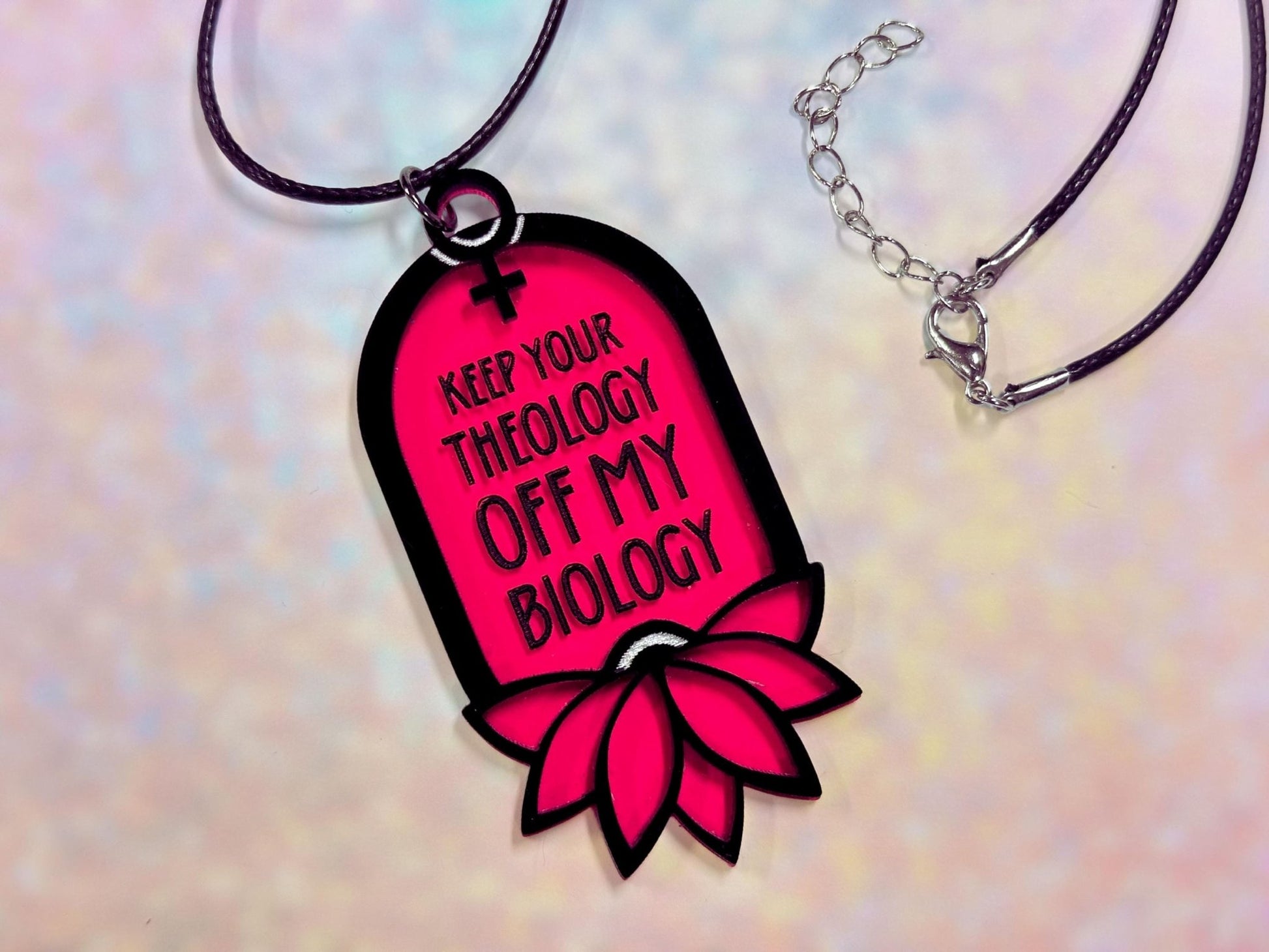 Feminist Statement Pendant Necklace | "Keep Your Theology Off My Biology" - Painted Raina
