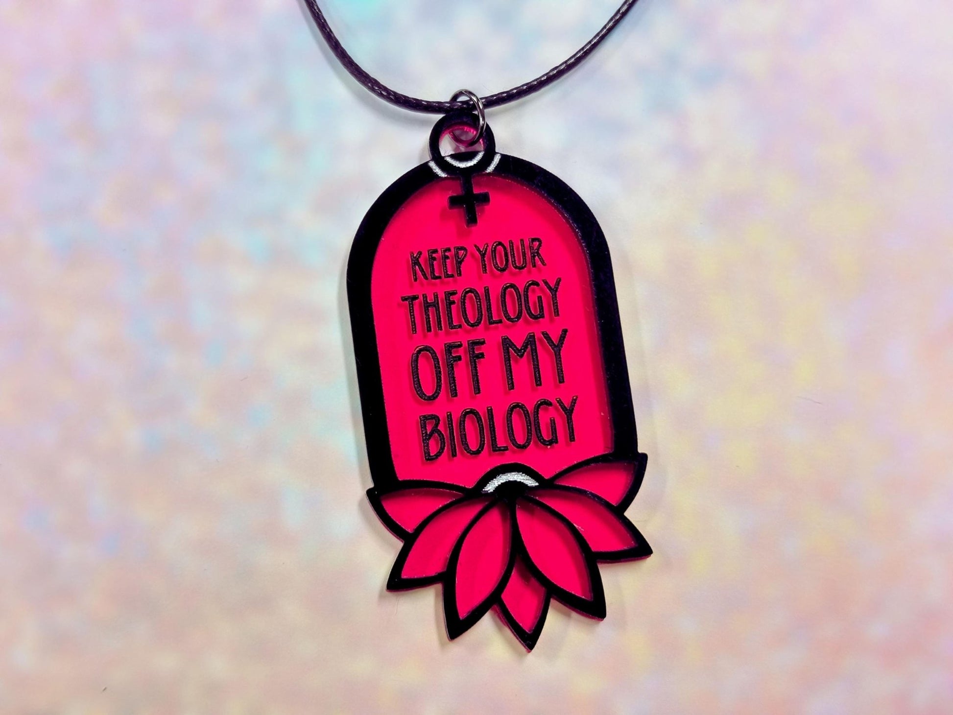 Feminist Statement Pendant Necklace | "Keep Your Theology Off My Biology" - Painted Raina