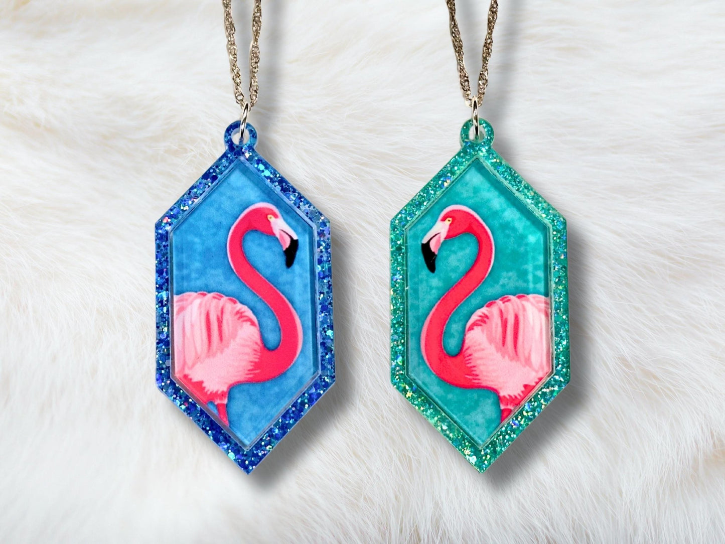 Glitter Flamingo Pendant Necklace - Painted Raina