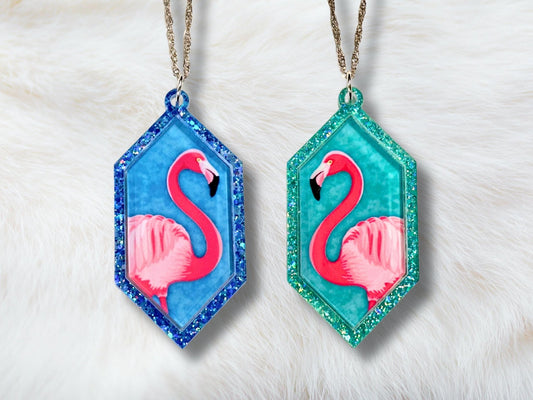 Glitter Flamingo Pendant Necklace - Painted Raina
