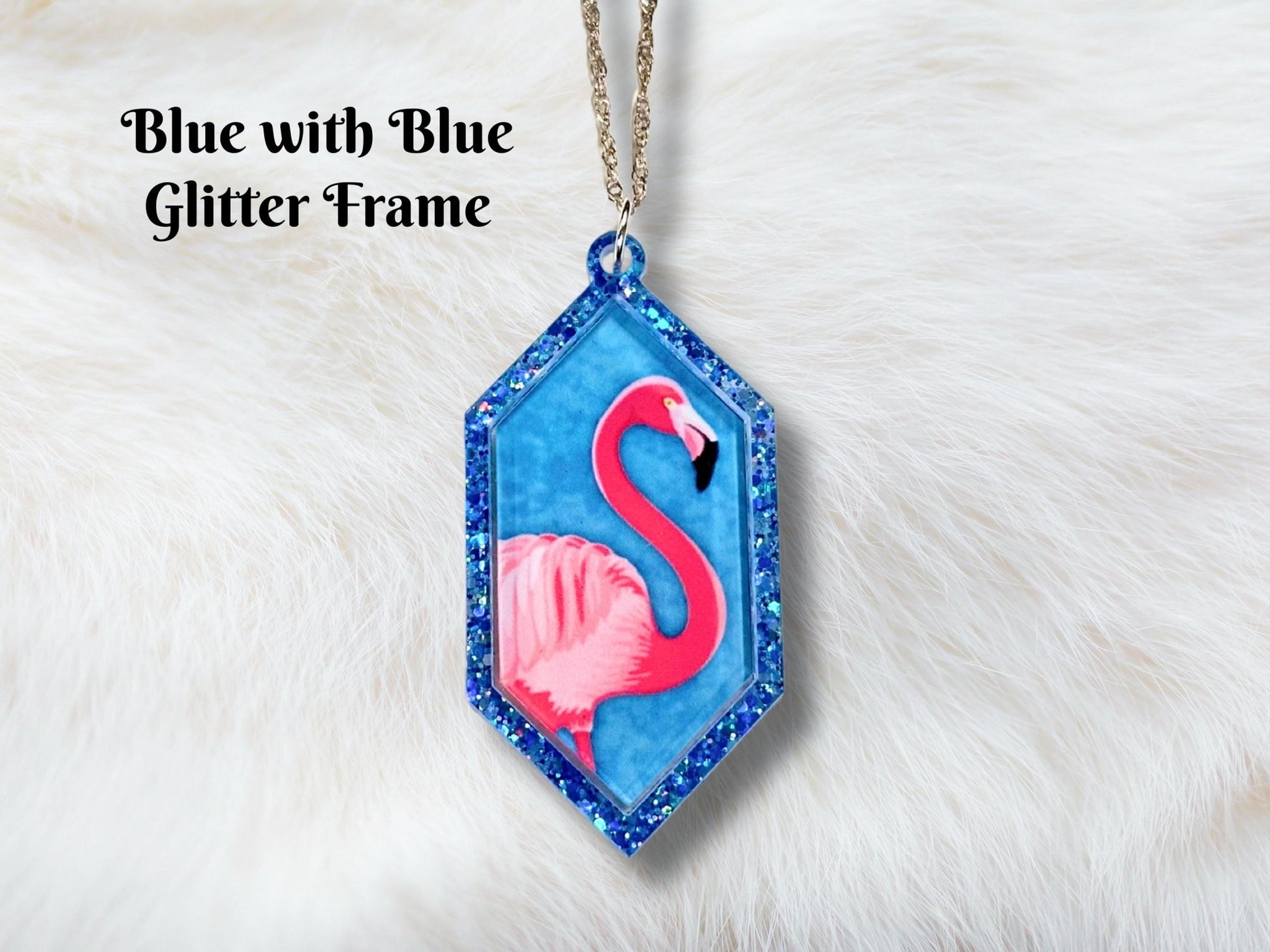 Glitter Flamingo Pendant Necklace - Painted Raina