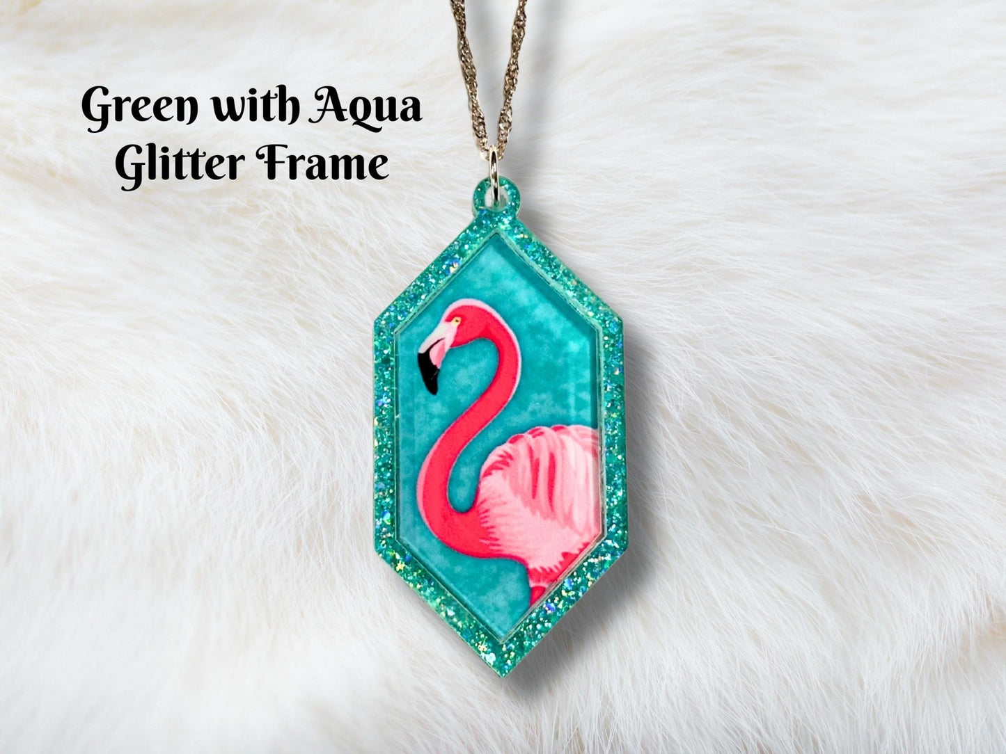 Glitter Flamingo Pendant Necklace - Painted Raina