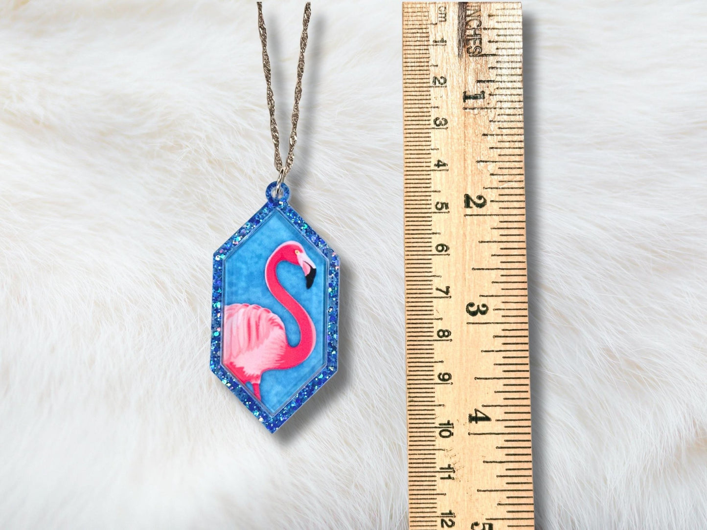 Glitter Flamingo Pendant Necklace - Painted Raina