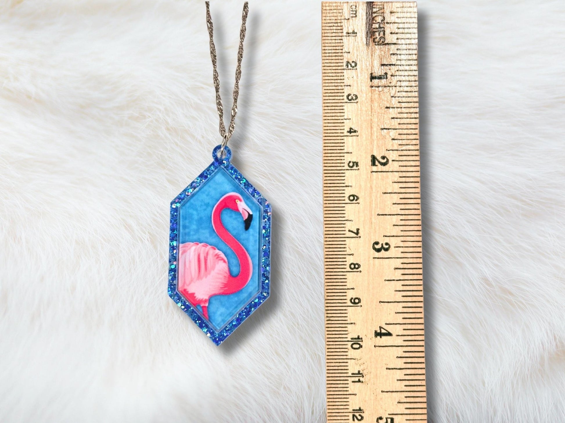 Glitter Flamingo Pendant Necklace - Painted Raina