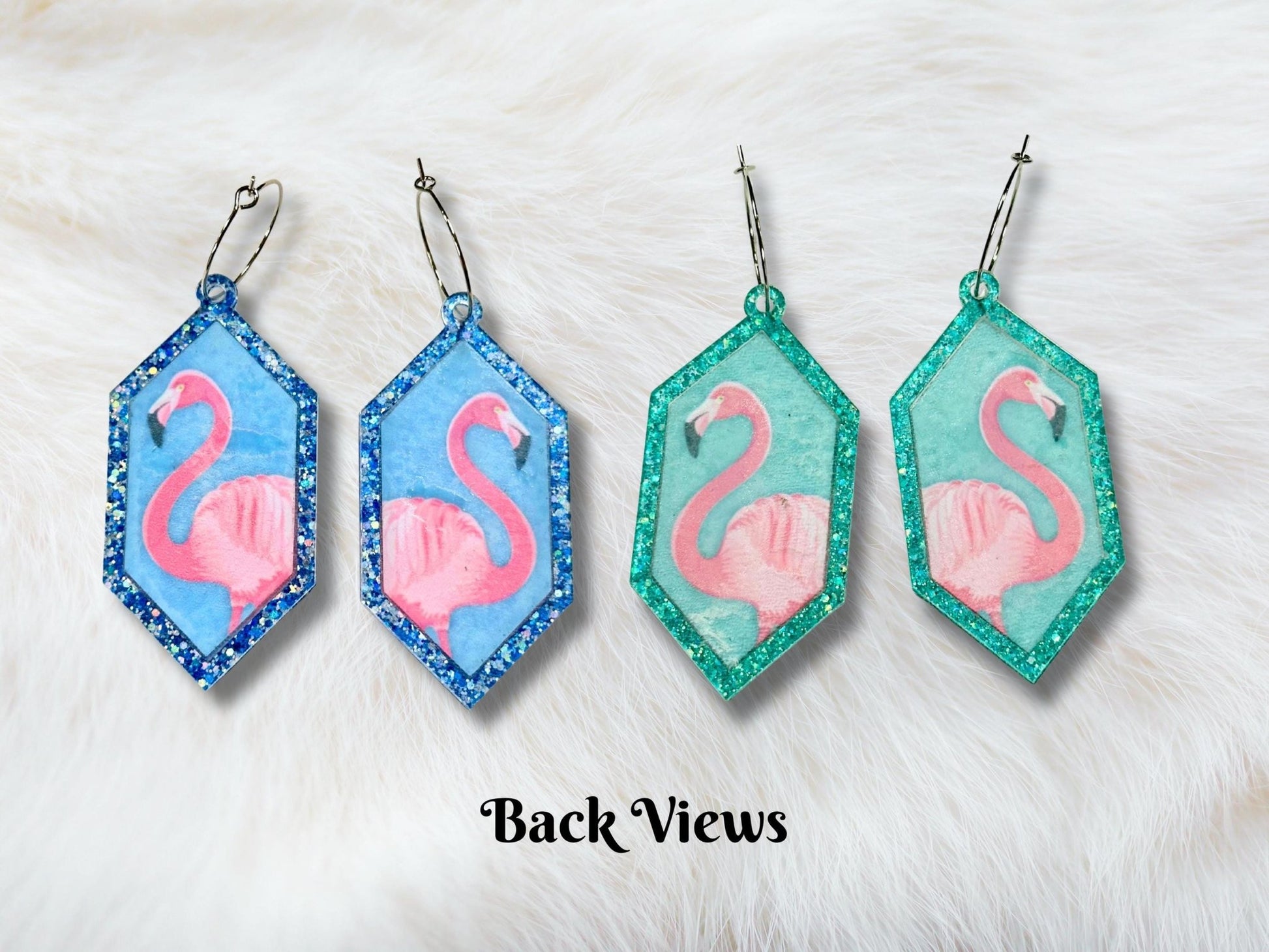 Glitter Pink Flamingo Earrings - Painted Raina