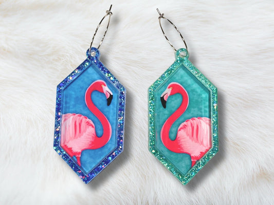 Glitter Pink Flamingo Earrings - Painted Raina