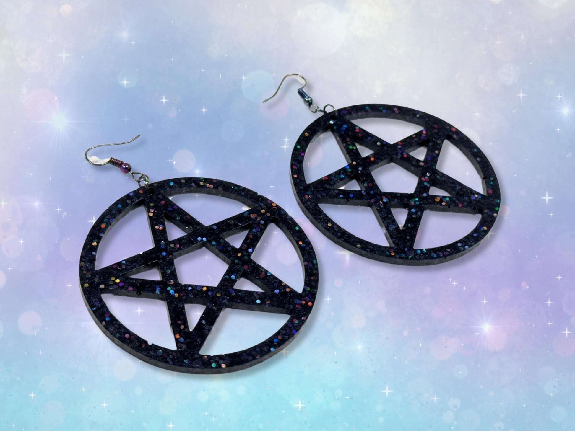 Glitter XL Pentagram Statement Earrings - Painted Raina