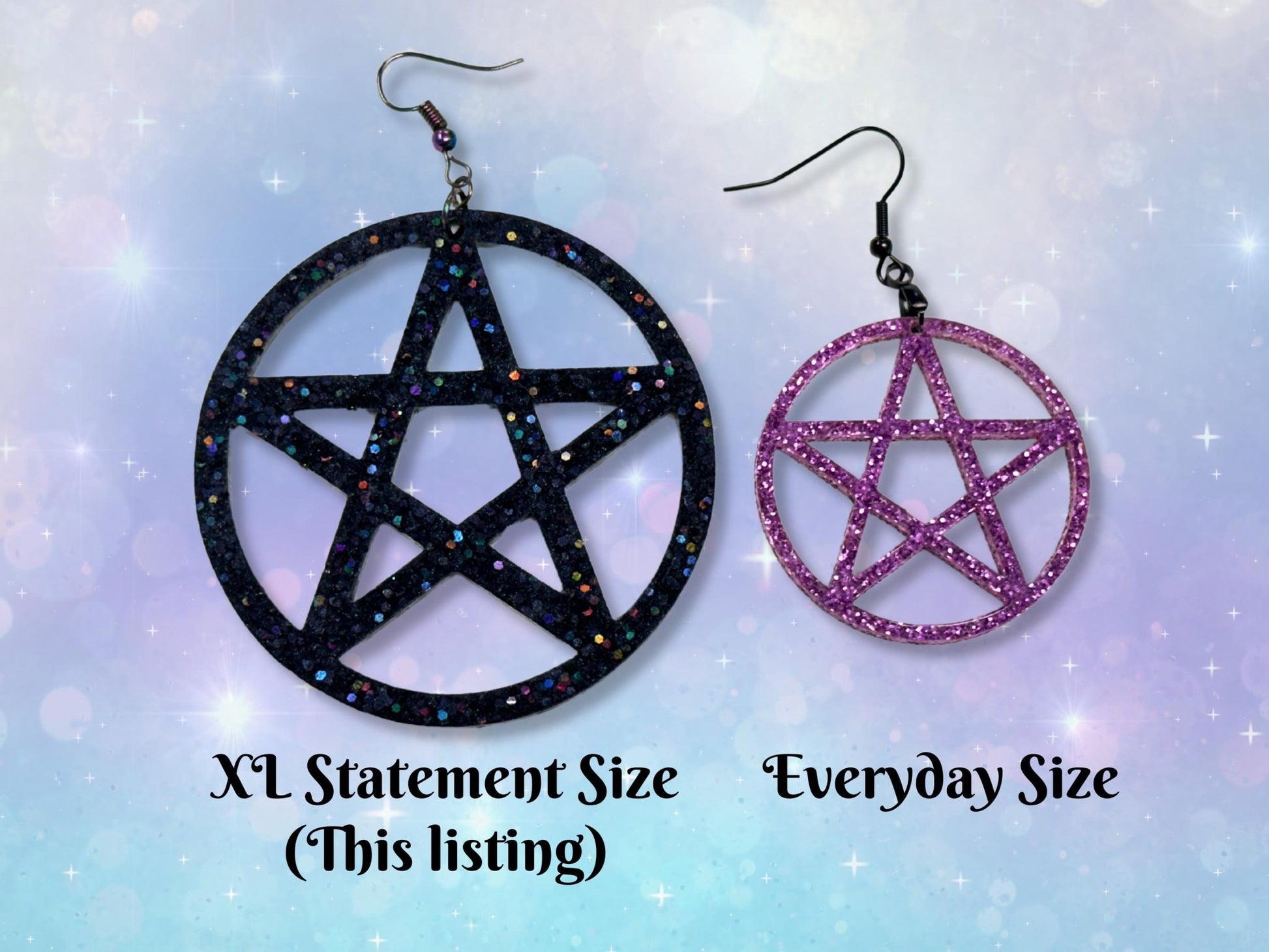 Glitter XL Pentagram Statement Earrings - Painted Raina