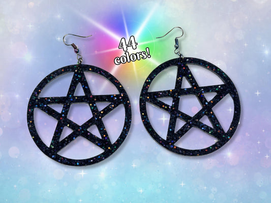 Glitter XL Pentagram Statement Earrings - Painted Raina