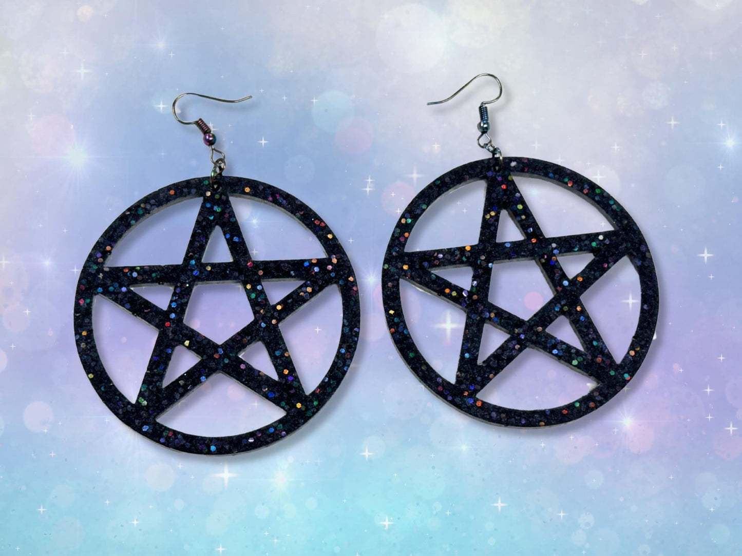 Glitter XL Pentagram Statement Earrings - Painted Raina