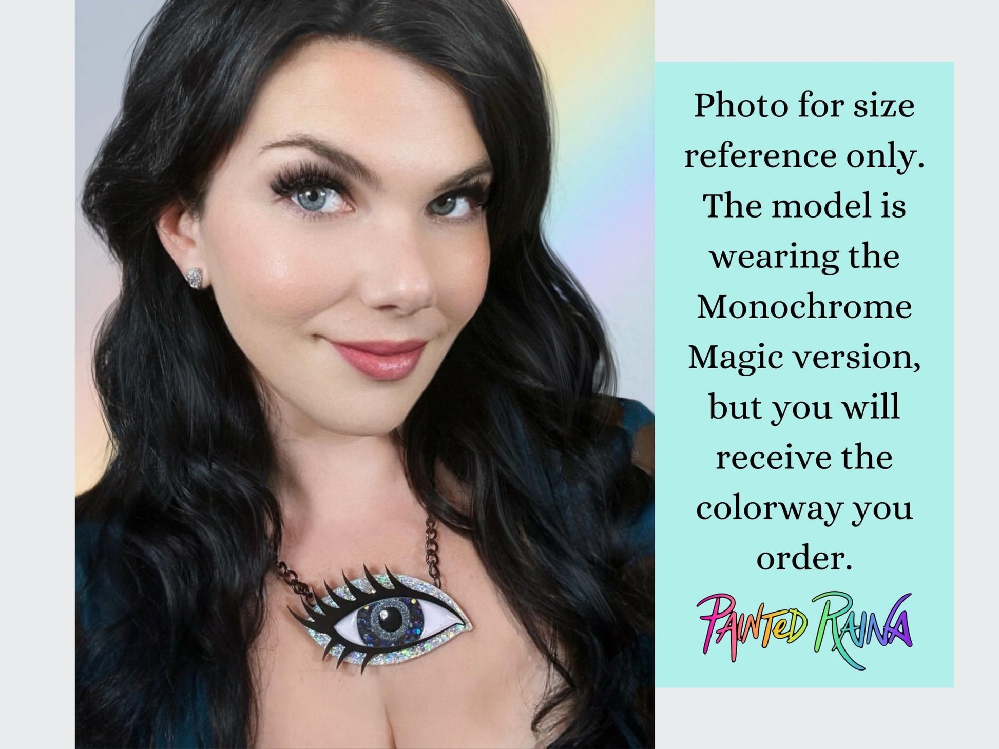 Green Goddess Eye Necklace - Emerald and Gold - Painted Raina