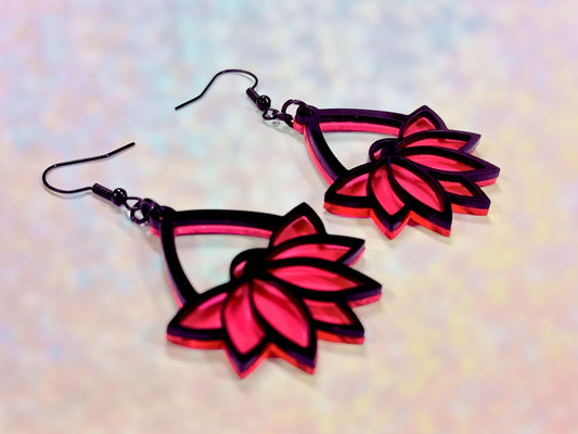 Hot Pink Hanging Flower Earrings - Painted Raina