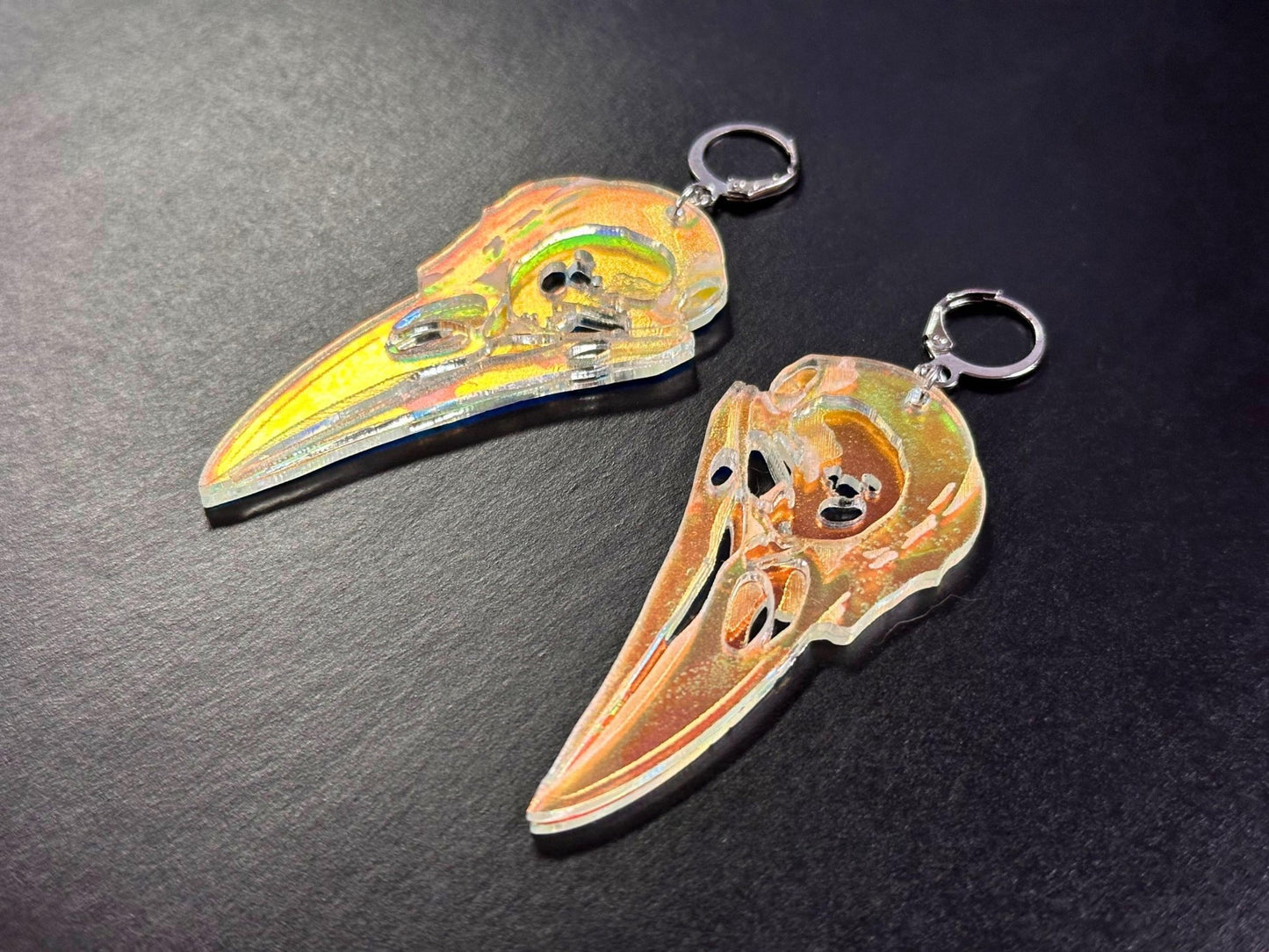 Iridescent Crow Skull Earrings - Painted Raina