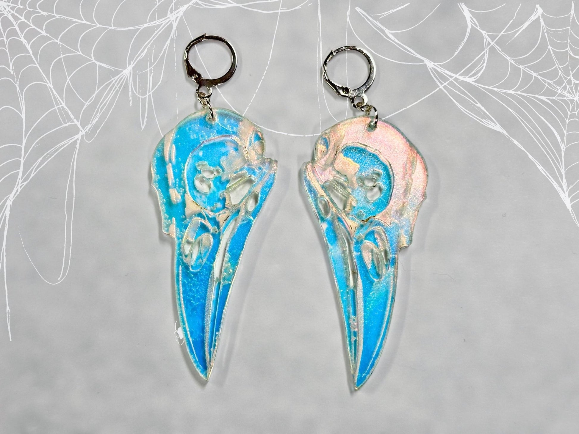 Iridescent Crow Skull Earrings - Painted Raina