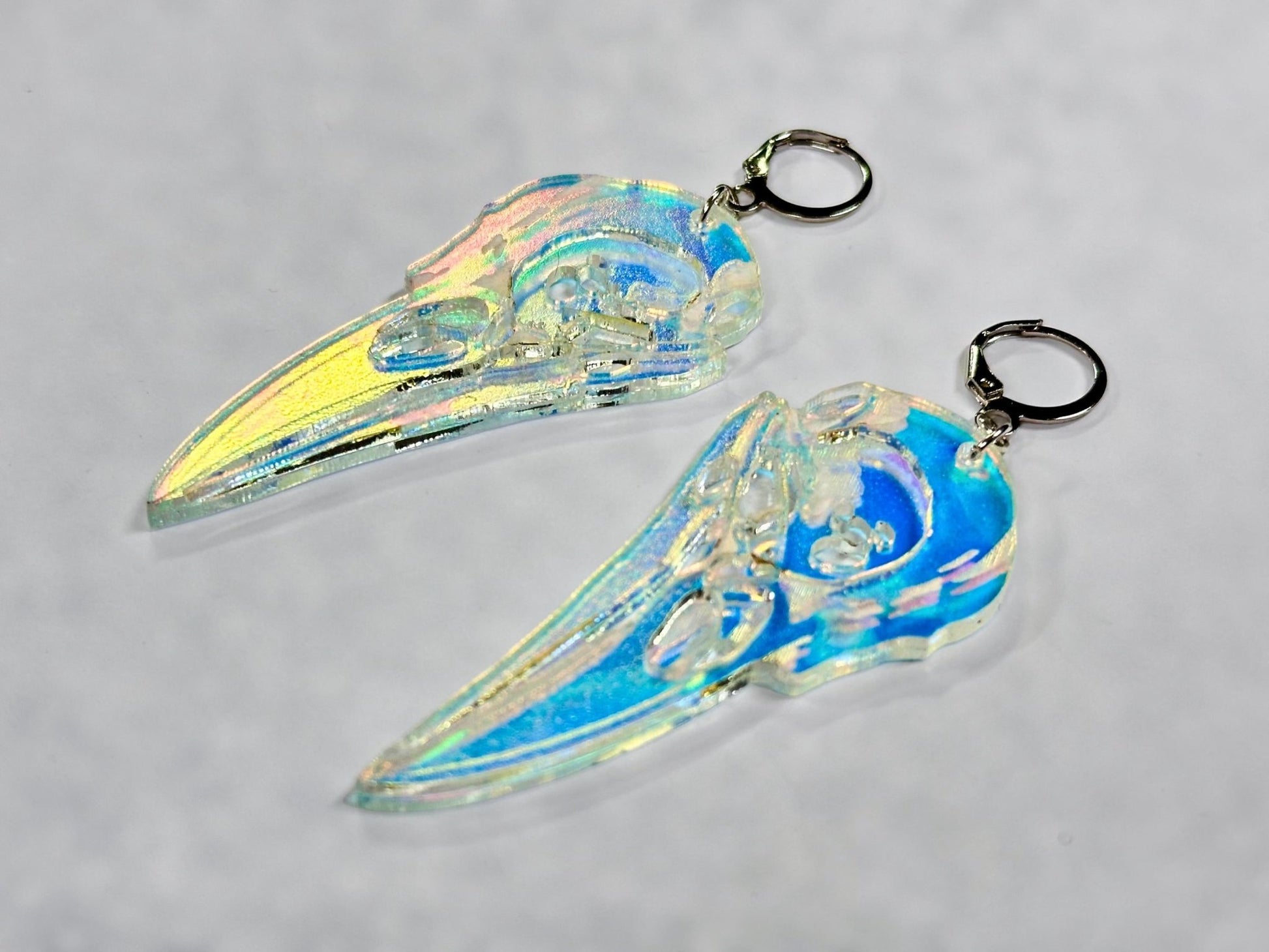 Iridescent Crow Skull Earrings - Painted Raina