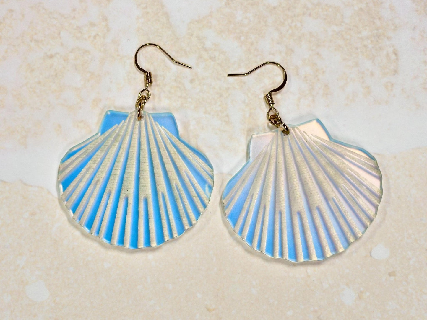 Iridescent Lion's Paw Scallop Shell Earrings - Painted Raina