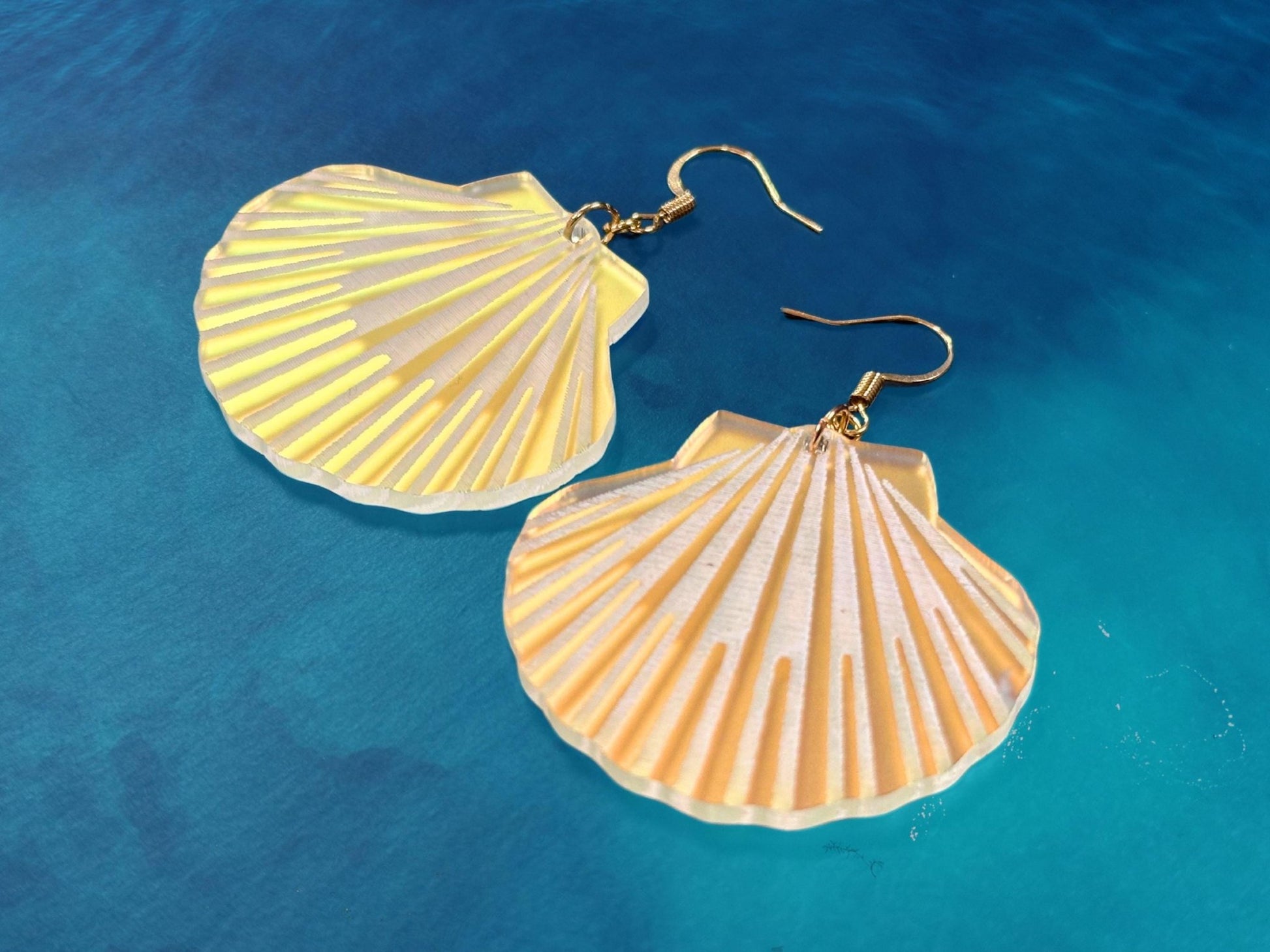 Iridescent Lion's Paw Scallop Shell Earrings - Painted Raina