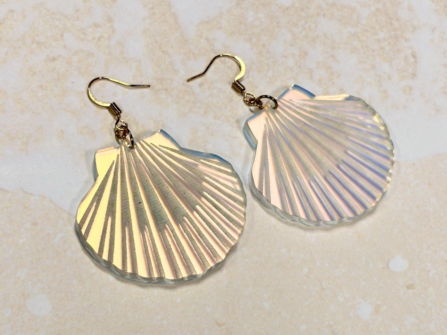 Iridescent Lion's Paw Scallop Shell Earrings - Painted Raina