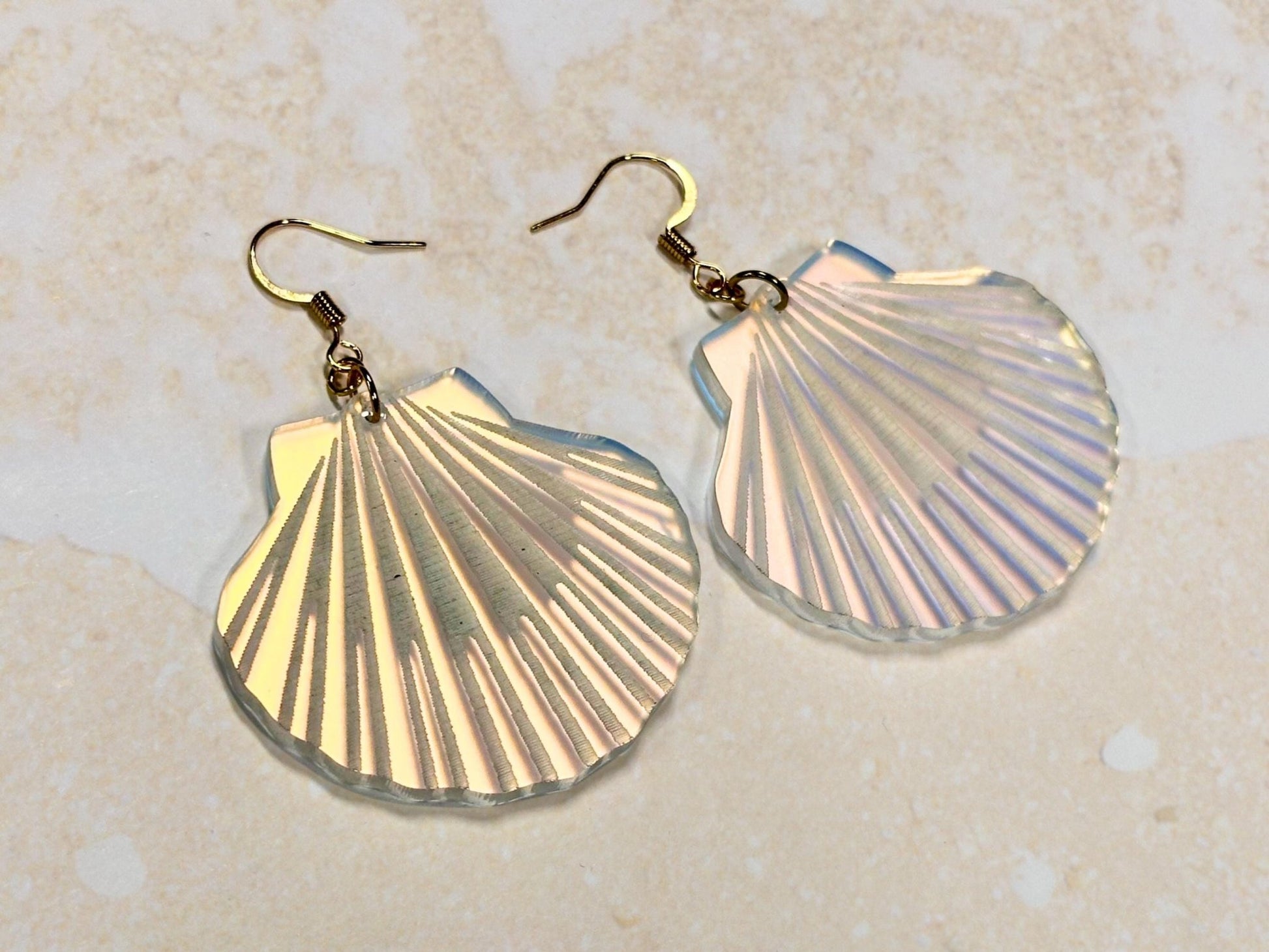 Iridescent Lion's Paw Scallop Shell Earrings - Painted Raina